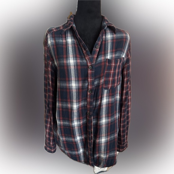 Abercrombie & Fitch Tops - Abercrombie & Fitch Double-Layer Plaid Flannel Shirt Medium Blue Red Cream